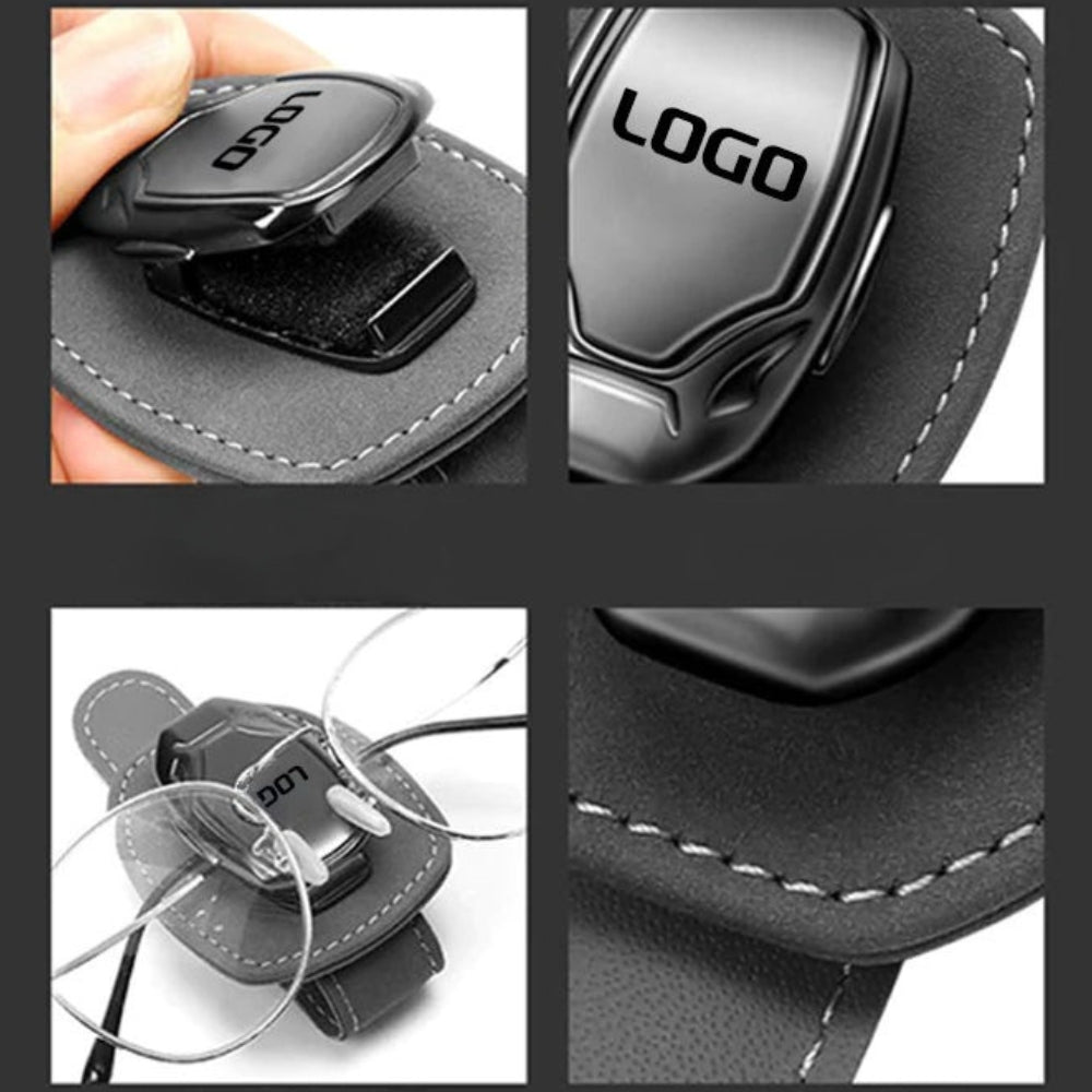 Clip à lunettes multifonctionnel en daim avec le logo de votre voiture